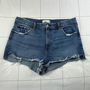 Abercrombie & Fitch Shorts Womens 33 Blue Denim Mom High Rise Cut Off Distressed